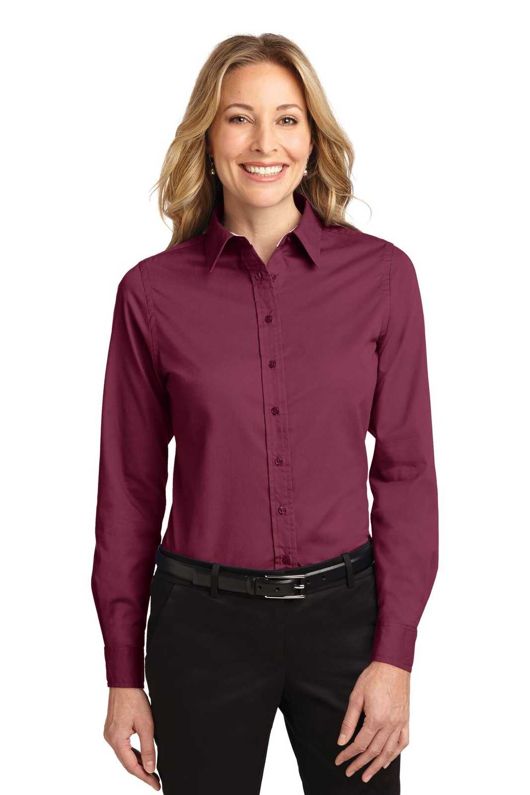 Port Authority L608 Ladies Long Sleeve Easy Care Shirt - Burgundy Light Stone - HIT a Double - 1