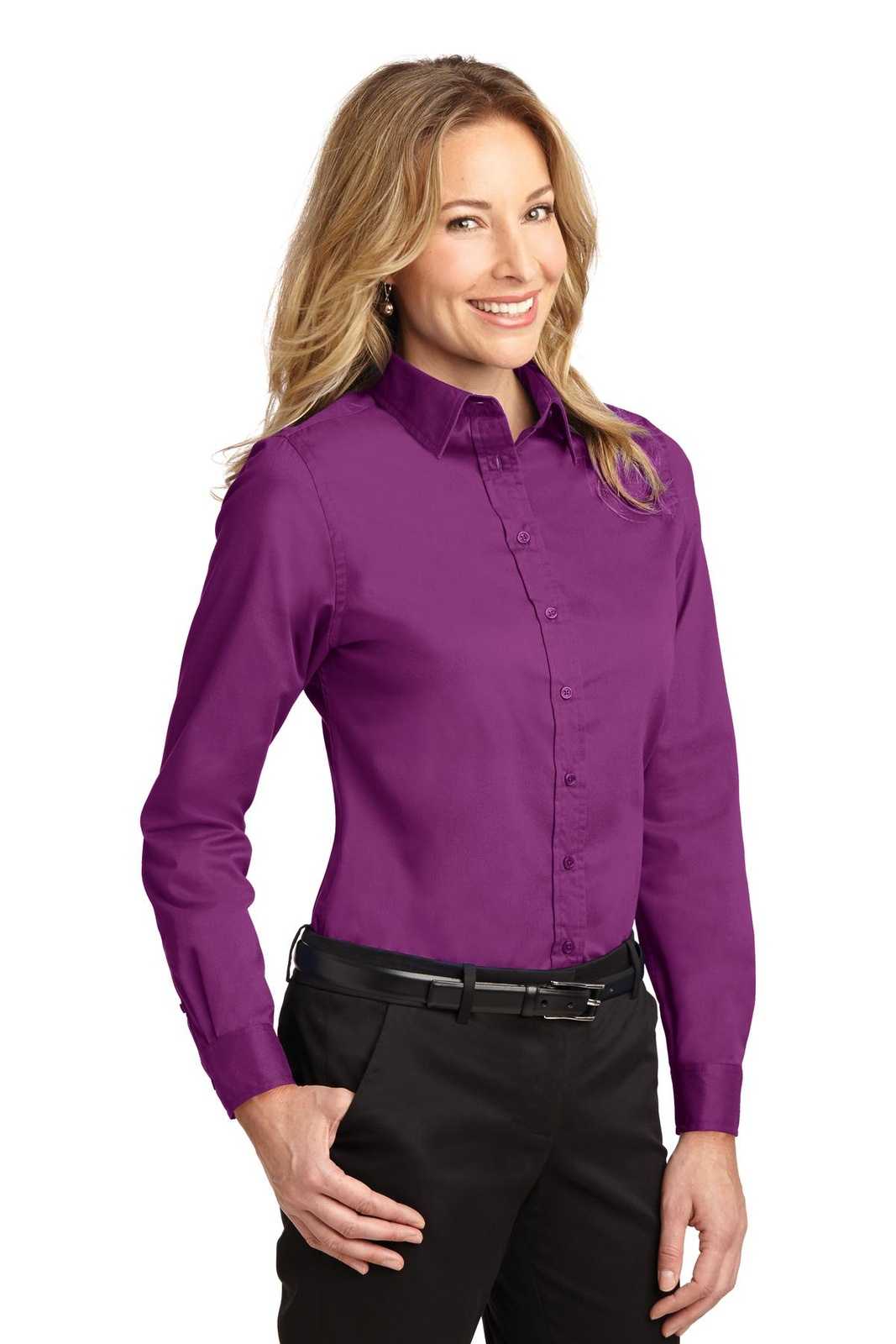 Port Authority L608 Ladies Long Sleeve Easy Care Shirt - Deep Berry - HIT a Double - 4