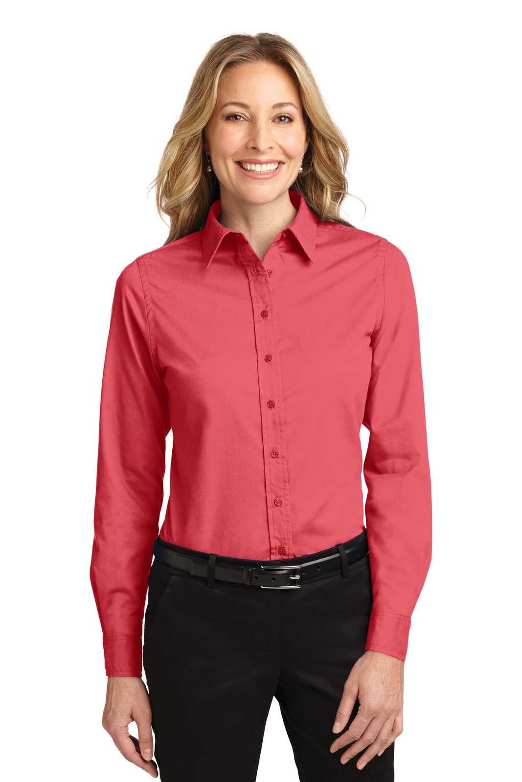 Port Authority L608 Ladies Long Sleeve Easy Care Shirt - Hibiscus - HIT a Double - 1