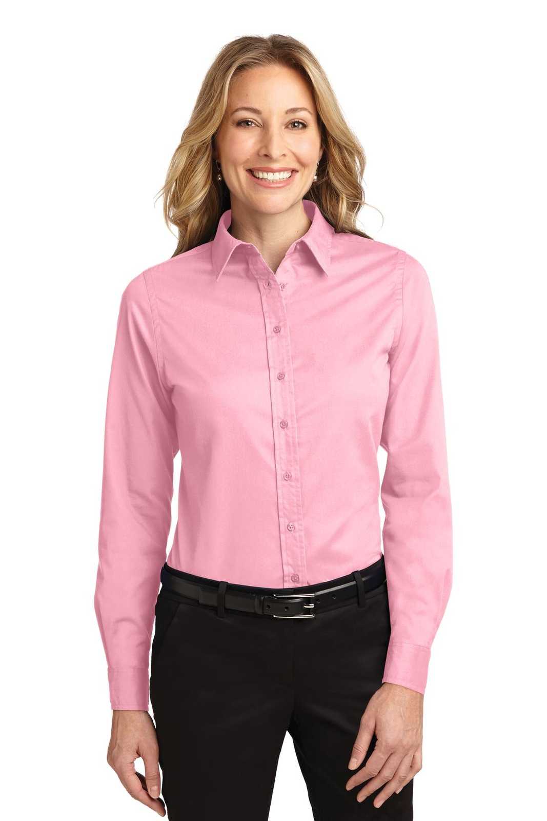 Port Authority L608 Ladies Long Sleeve Easy Care Shirt - Light Pink - HIT a Double - 1