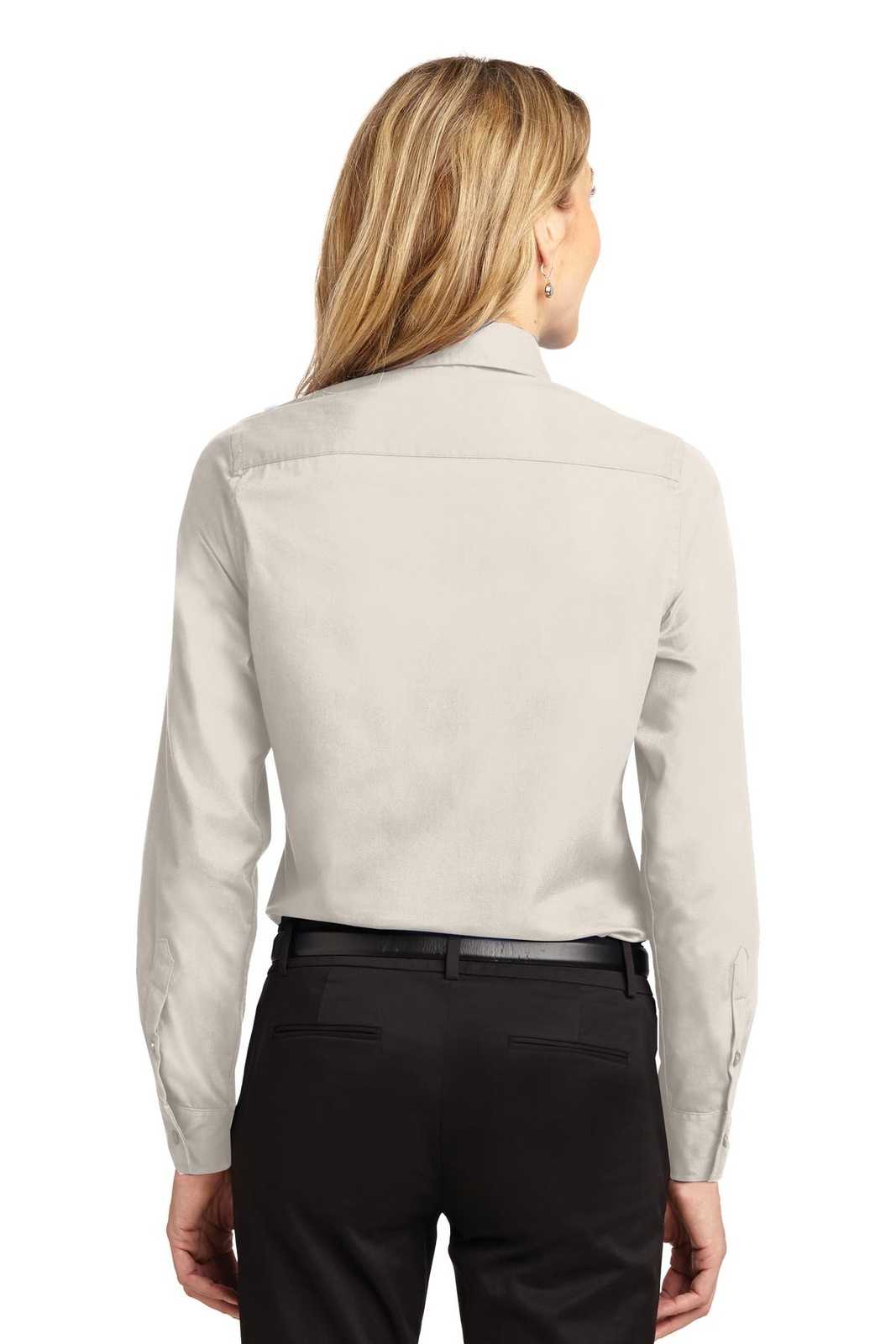 Port Authority L608 Ladies Long Sleeve Easy Care Shirt - Light Stone Classic Navy - HIT a Double - 2