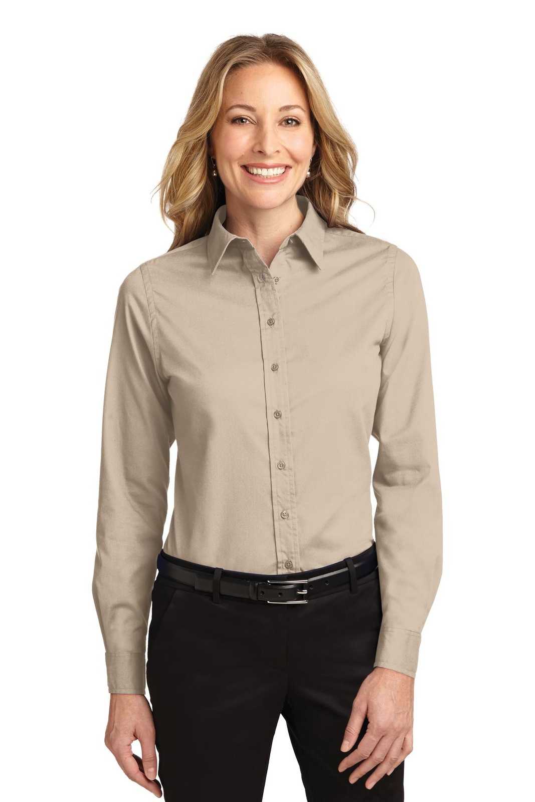 Port Authority L608 Ladies Long Sleeve Easy Care Shirt - Stone - HIT a Double - 1