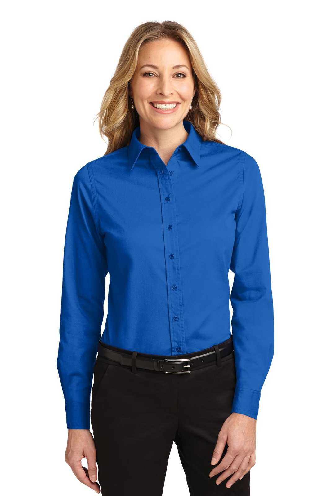 Port Authority L608 Ladies Long Sleeve Easy Care Shirt - Strong Blue - HIT a Double - 1