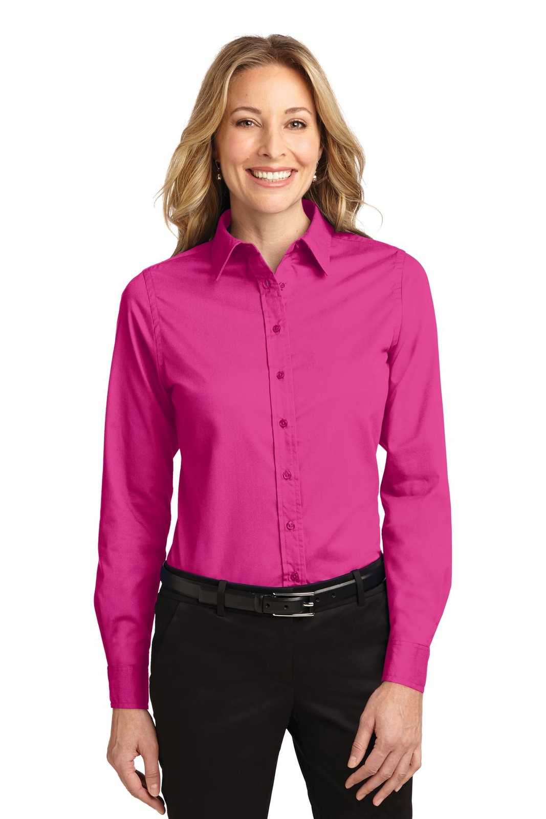 Port Authority L608 Ladies Long Sleeve Easy Care Shirt - Tropical Pink - HIT a Double - 1