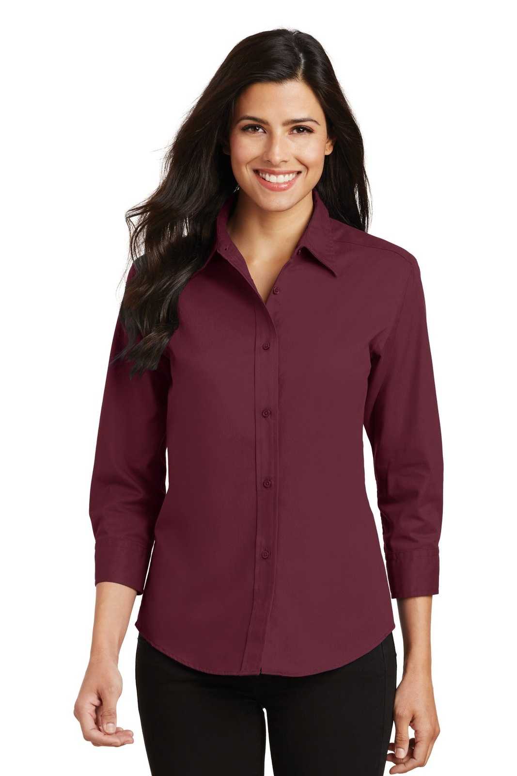 Port Authority L612 Ladies 3/4-Sleeve Easy Care Shirt - Burgundy - HIT a Double - 1