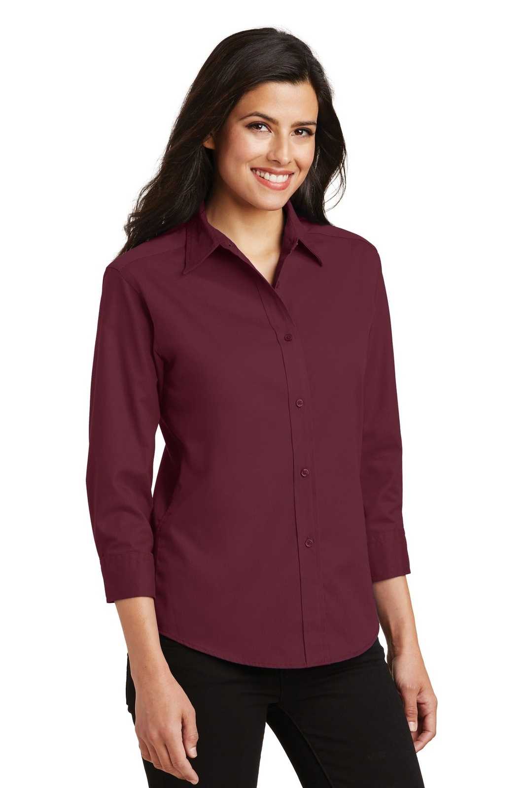 Port Authority L612 Ladies 3/4-Sleeve Easy Care Shirt - Burgundy - HIT a Double - 4