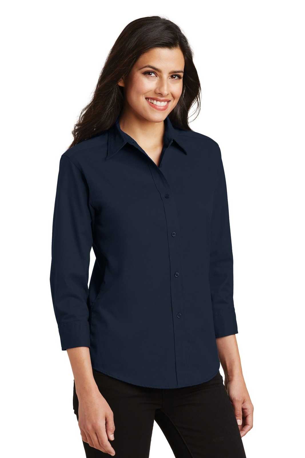 Port Authority L612 Ladies 3/4-Sleeve Easy Care Shirt - Navy - HIT a Double - 4