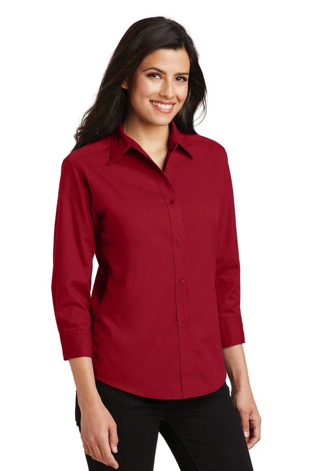 Port Authority L612 Ladies 3/4-Sleeve Easy Care Shirt - Red - HIT a Double - 4