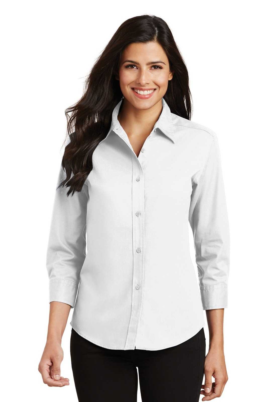 Port Authority L612 Ladies 3/4-Sleeve Easy Care Shirt - White - HIT a Double - 1