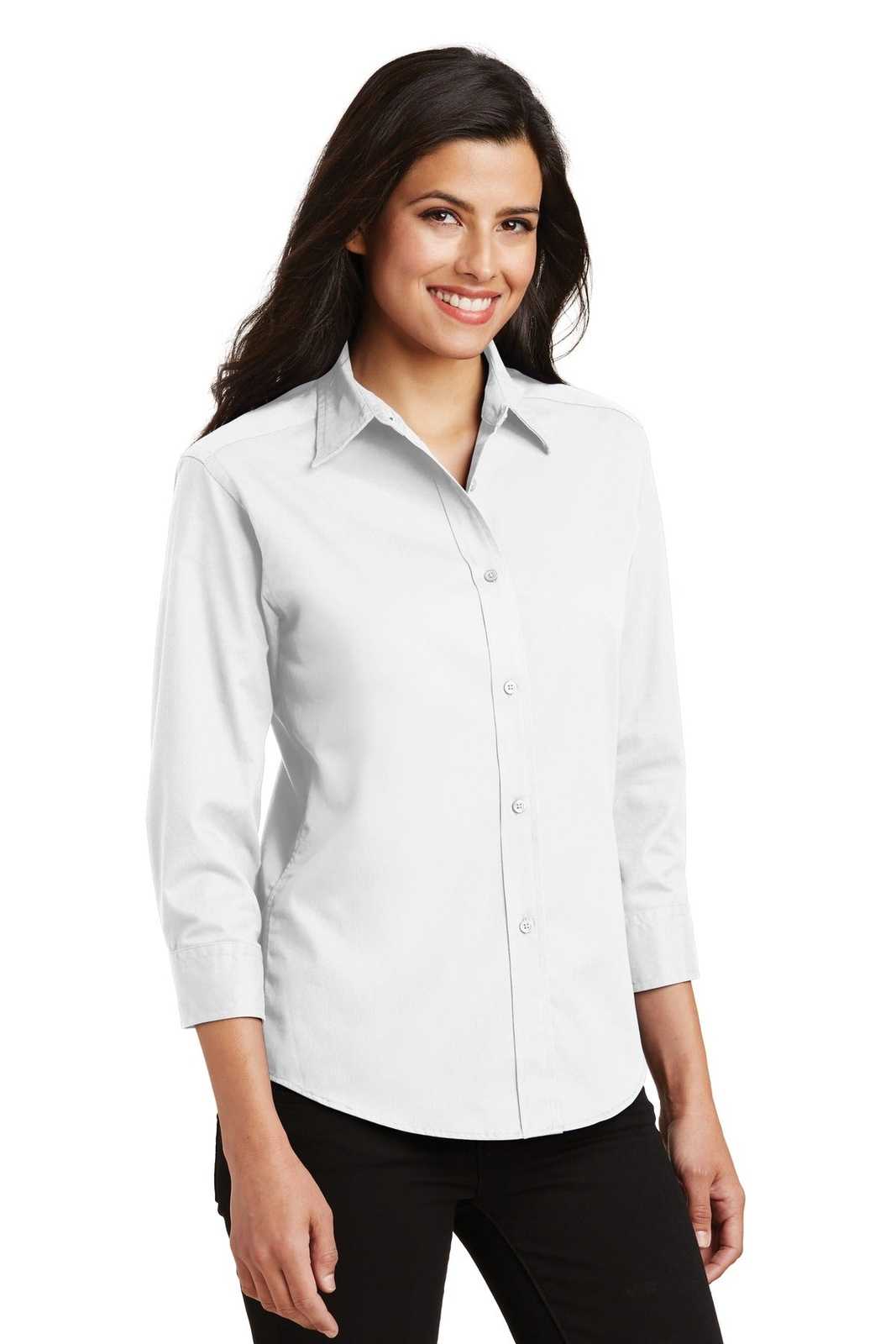 Port Authority L612 Ladies 3/4-Sleeve Easy Care Shirt - White - HIT a Double - 4