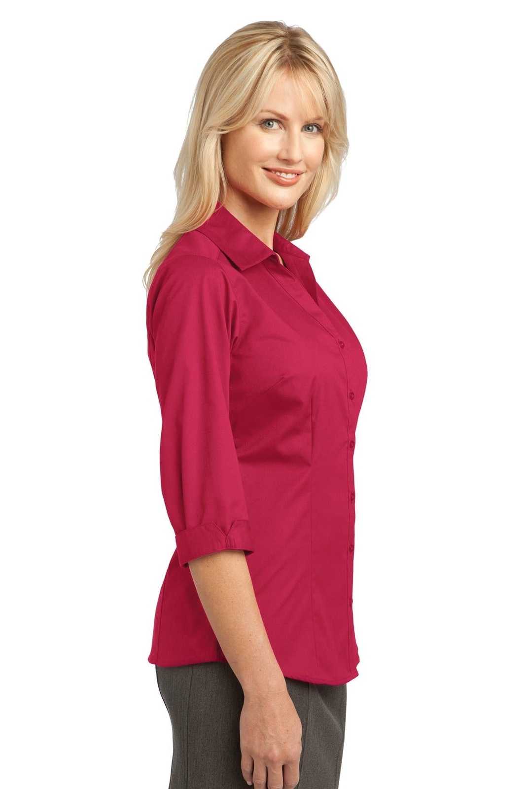 Port Authority L6290 Improved Ladies 3/4-Sleeve Blouse - Raspberry Pink - HIT a Double - 3