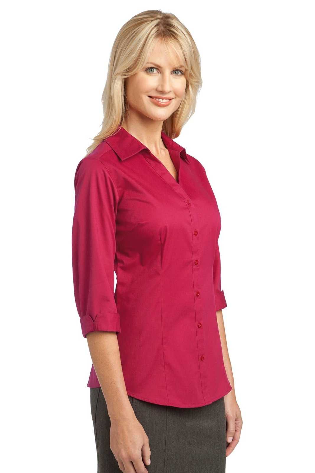 Port Authority L6290 Improved Ladies 3/4-Sleeve Blouse - Raspberry Pink - HIT a Double - 4