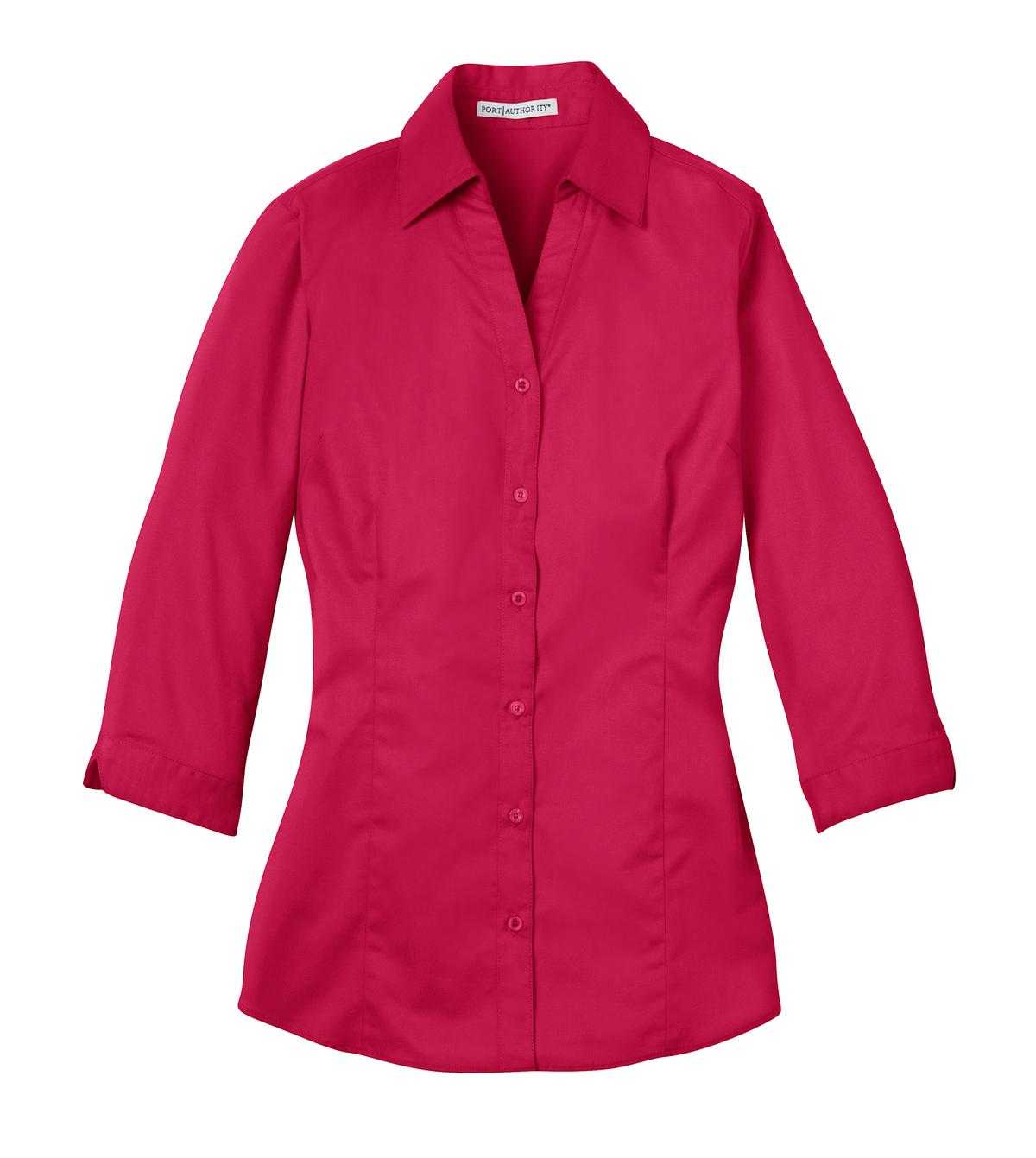 Port Authority L6290 Improved Ladies 3/4-Sleeve Blouse - Raspberry Pink - HIT a Double - 5