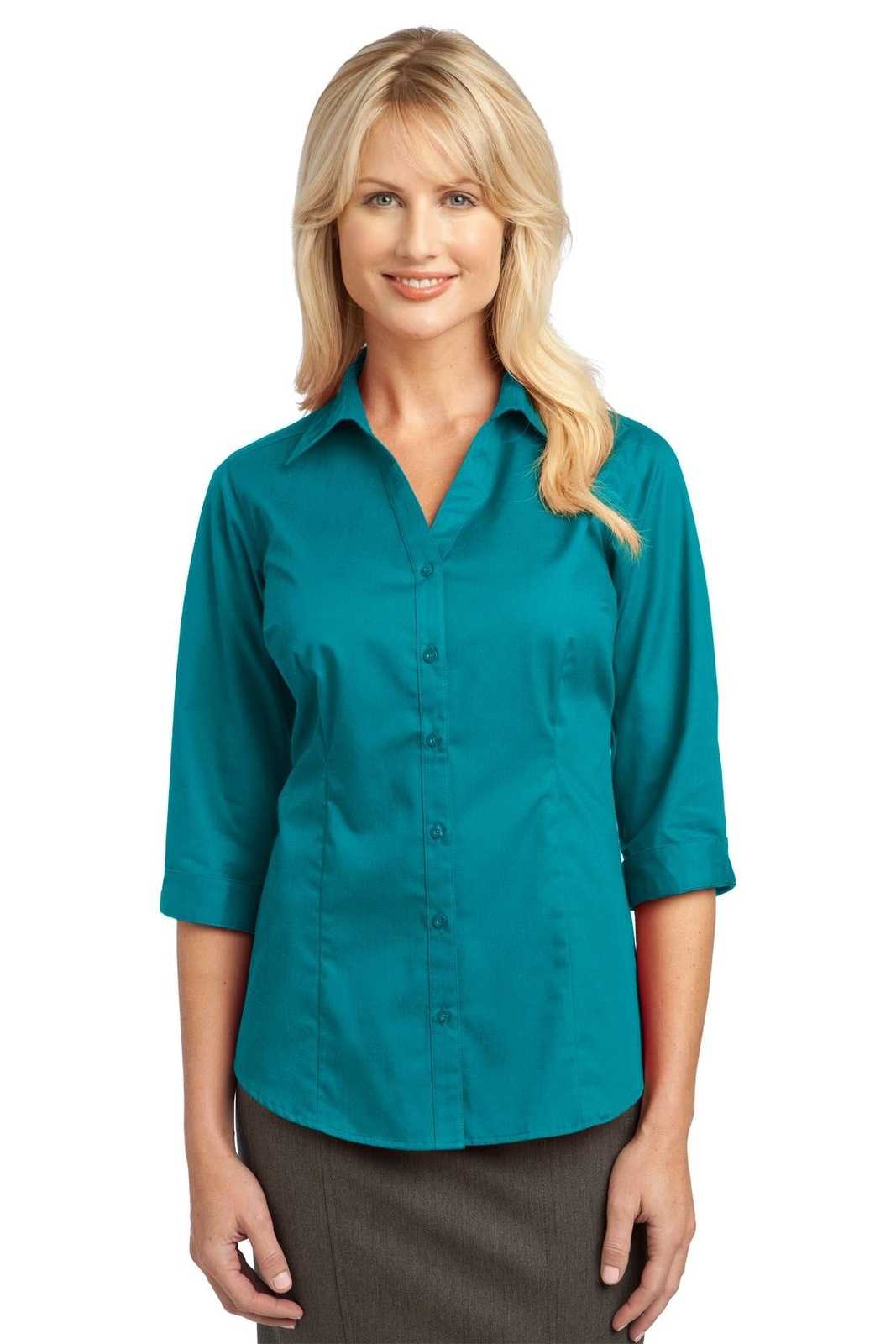Port Authority L6290 Improved Ladies 3/4-Sleeve Blouse - Teal Green - HIT a Double - 1
