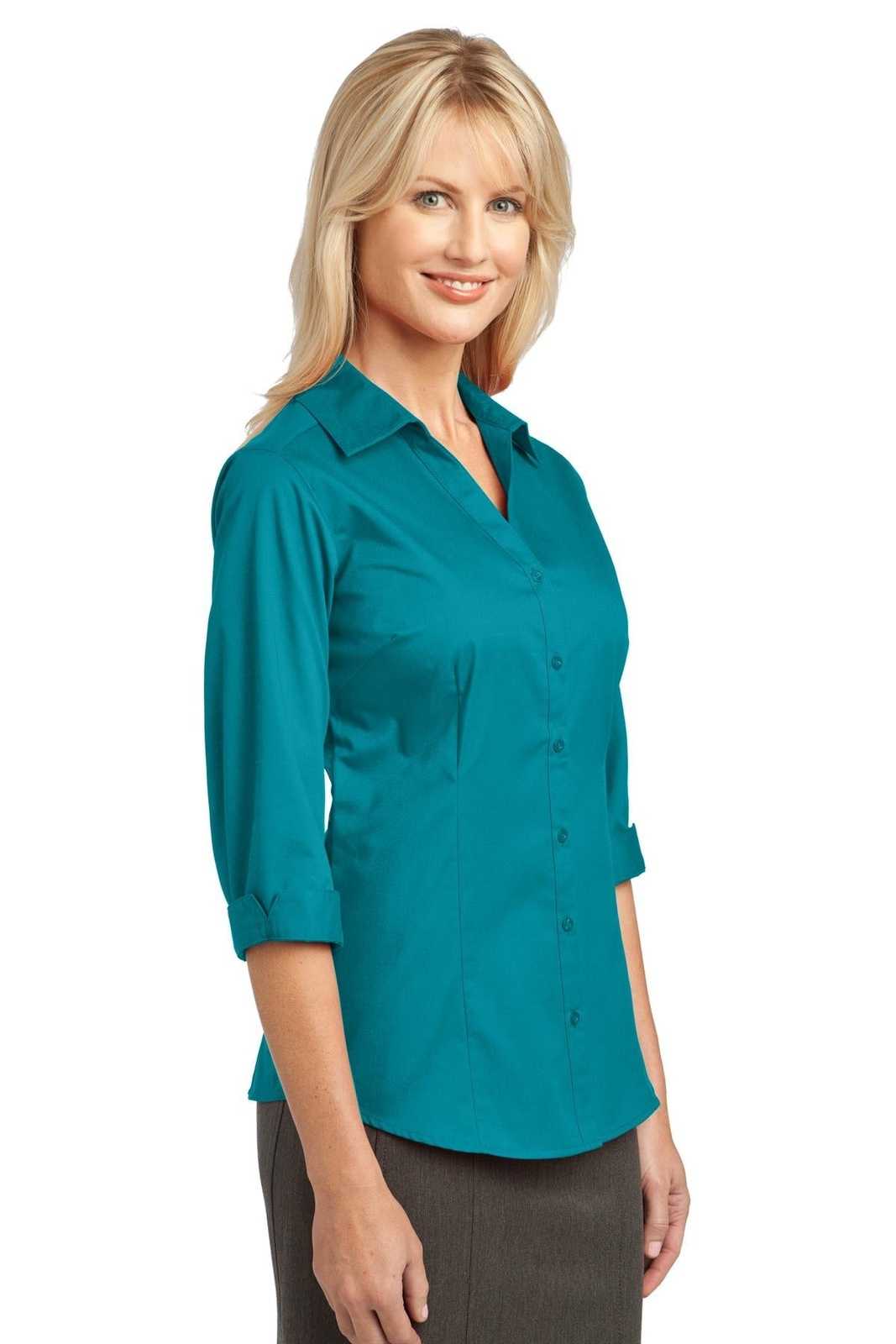 Port Authority L6290 Improved Ladies 3/4-Sleeve Blouse - Teal Green - HIT a Double - 4
