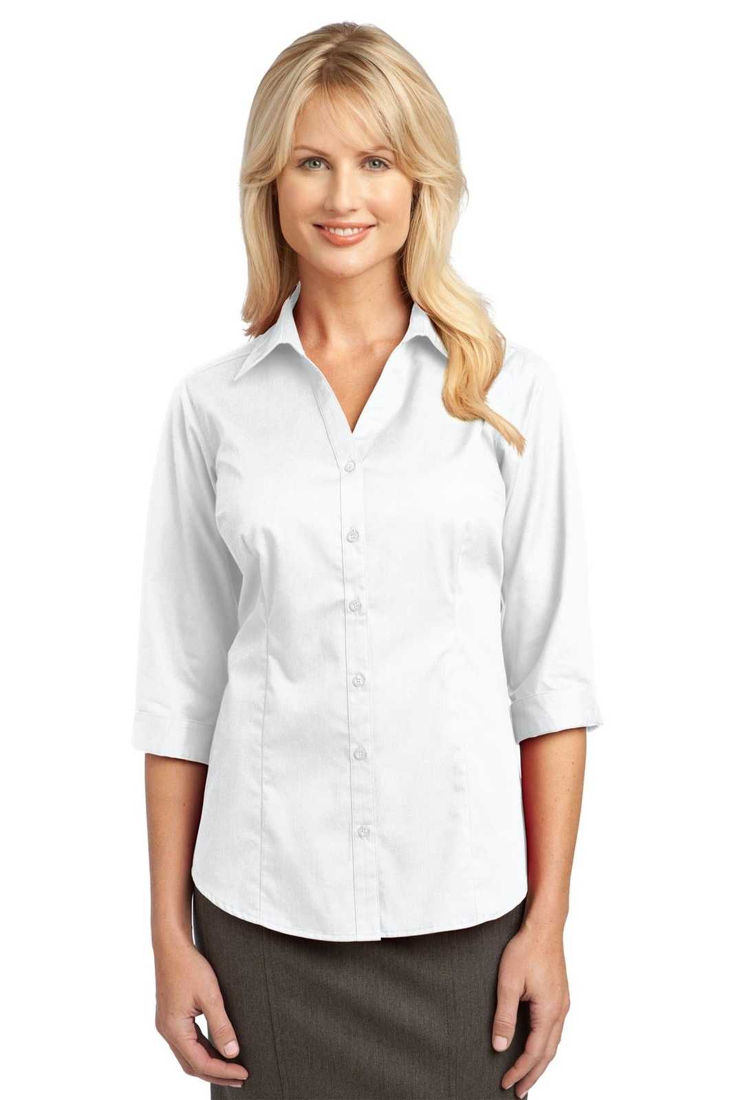 Port Authority L6290 Improved Ladies 3/4-Sleeve Blouse - White - HIT a Double - 1
