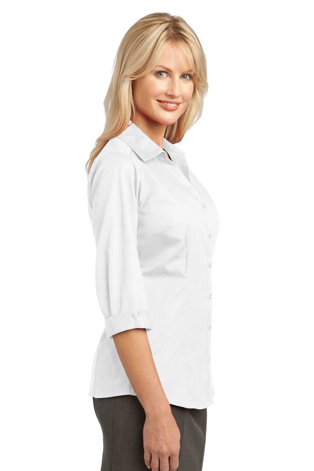 Port Authority L6290 Improved Ladies 3/4-Sleeve Blouse - White - HIT a Double - 3