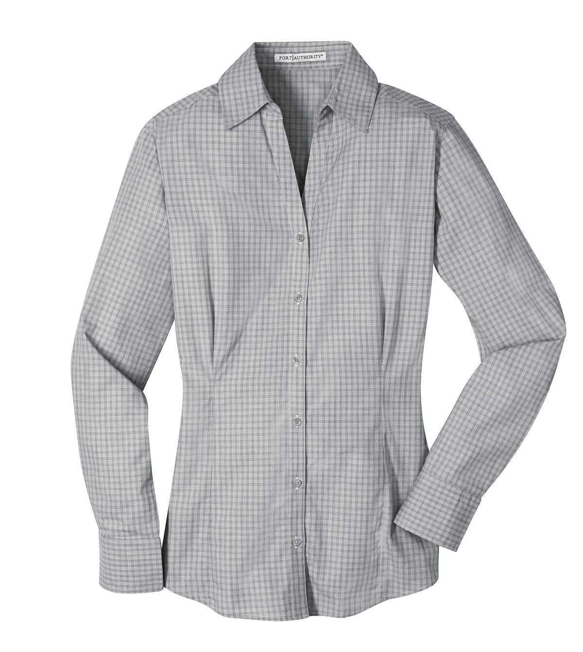 Port Authority L639 Ladies Plaid Pattern Easy Care Shirt - Charcoal - HIT a Double - 5