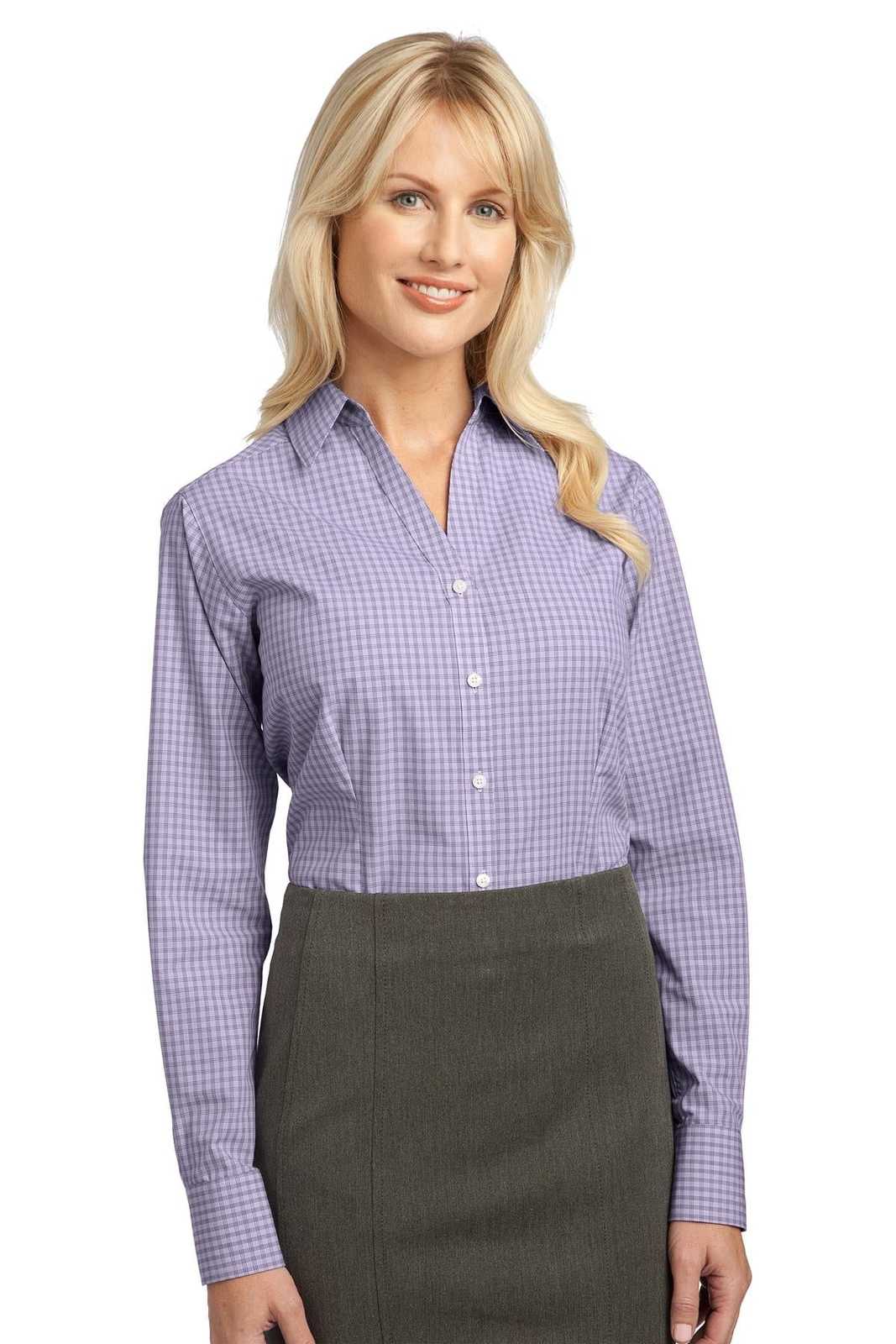Port Authority L639 Ladies Plaid Pattern Easy Care Shirt - Purple - HIT a Double - 1