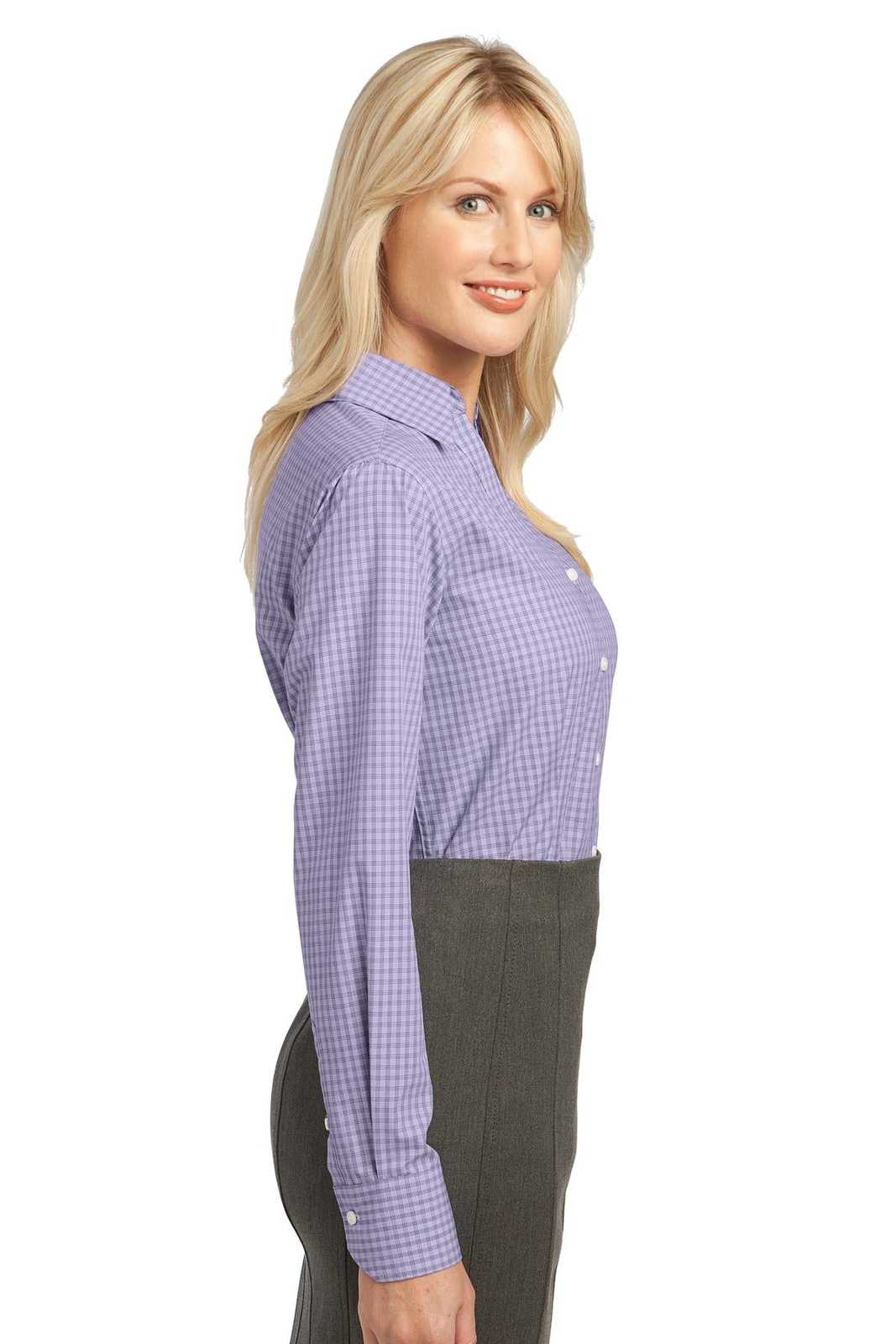 Port Authority L639 Ladies Plaid Pattern Easy Care Shirt - Purple - HIT a Double - 3