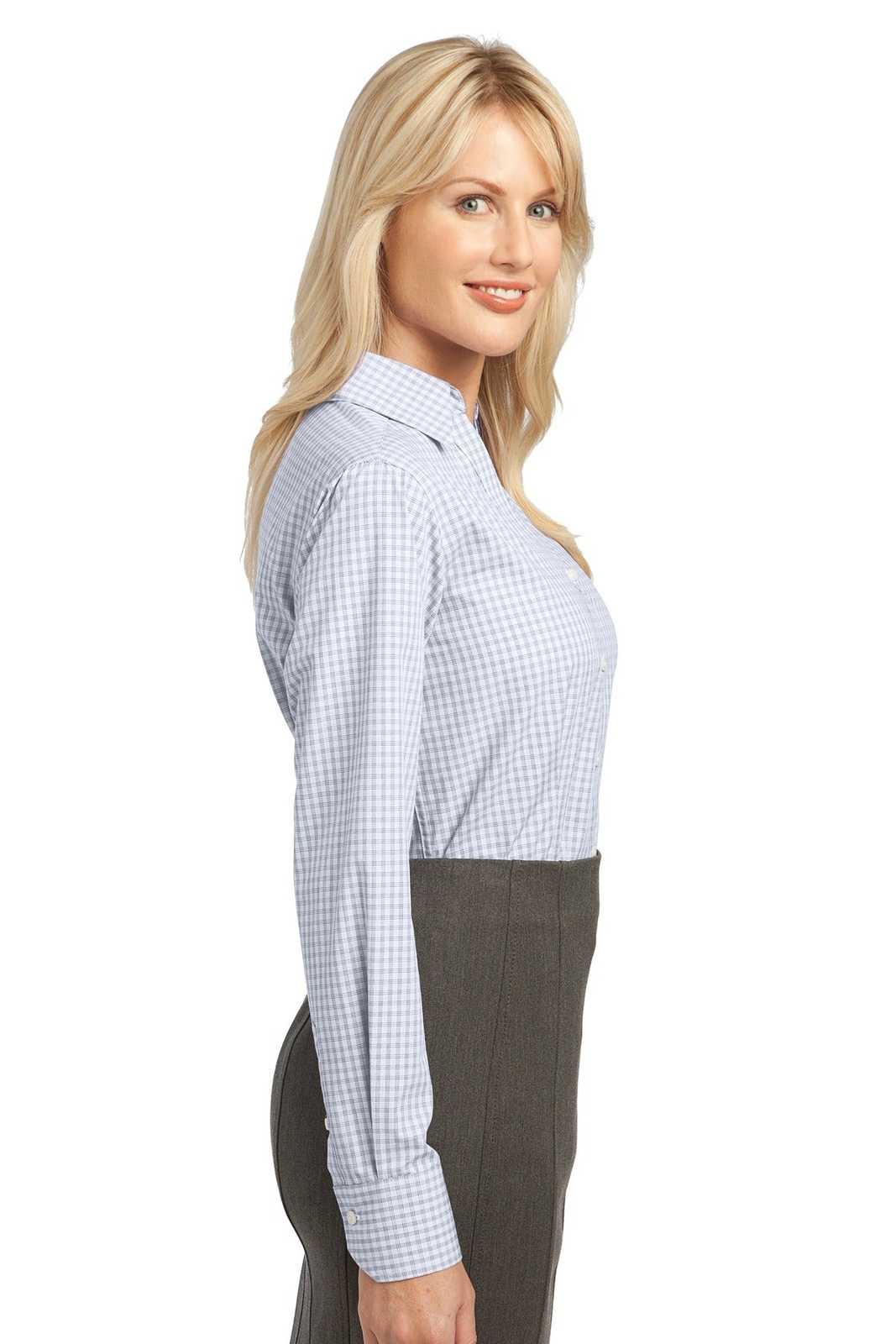 Port Authority L639 Ladies Plaid Pattern Easy Care Shirt - White - HIT a Double - 3