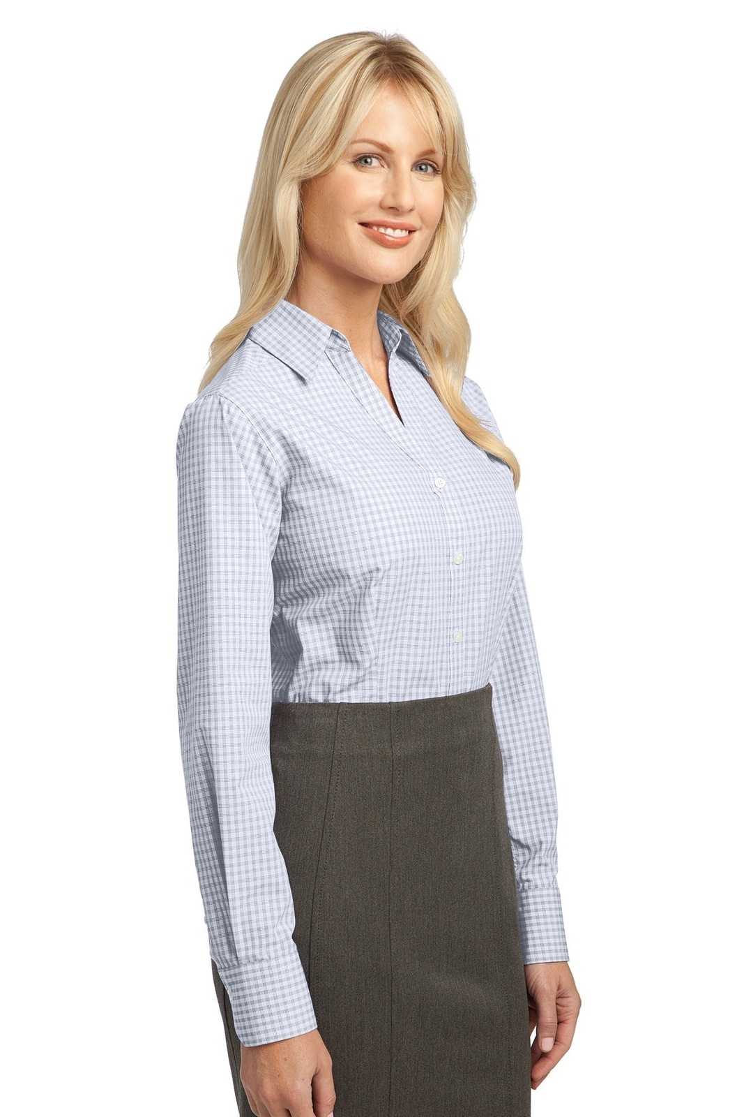Port Authority L639 Ladies Plaid Pattern Easy Care Shirt - White - HIT a Double - 4