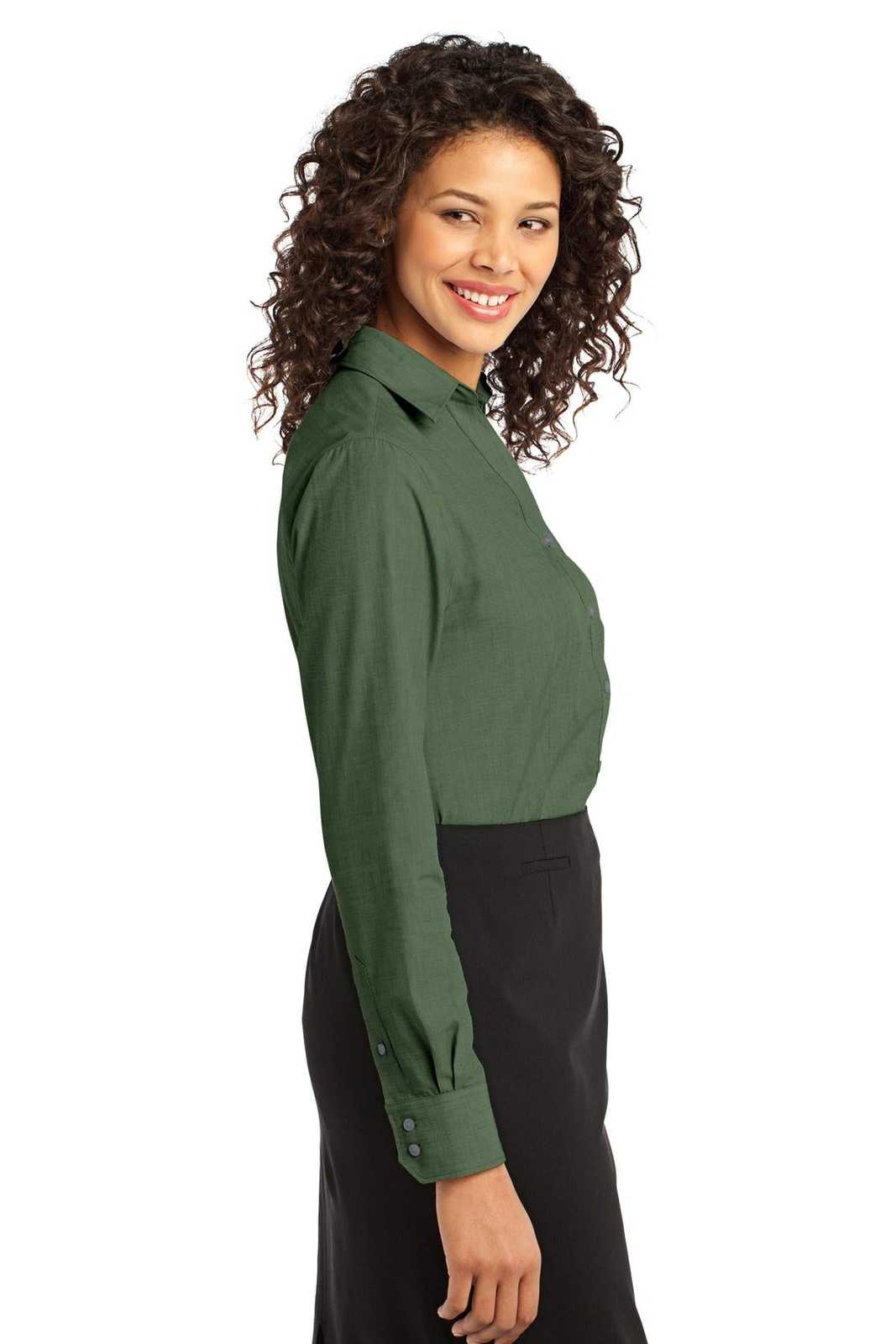 Port Authority L640 Ladies Crosshatch Easy Care Shirt - Dark Cactus Green - HIT a Double - 3
