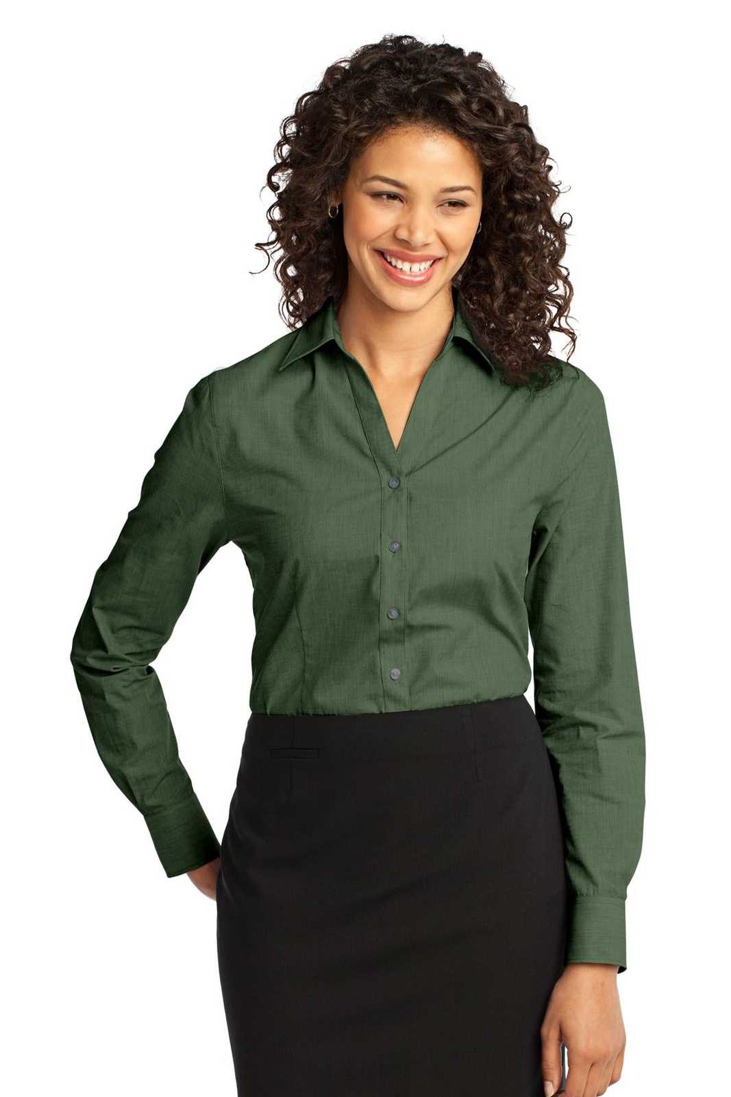 Port Authority L640 Ladies Crosshatch Easy Care Shirt - Dark Cactus Green - HIT a Double - 1