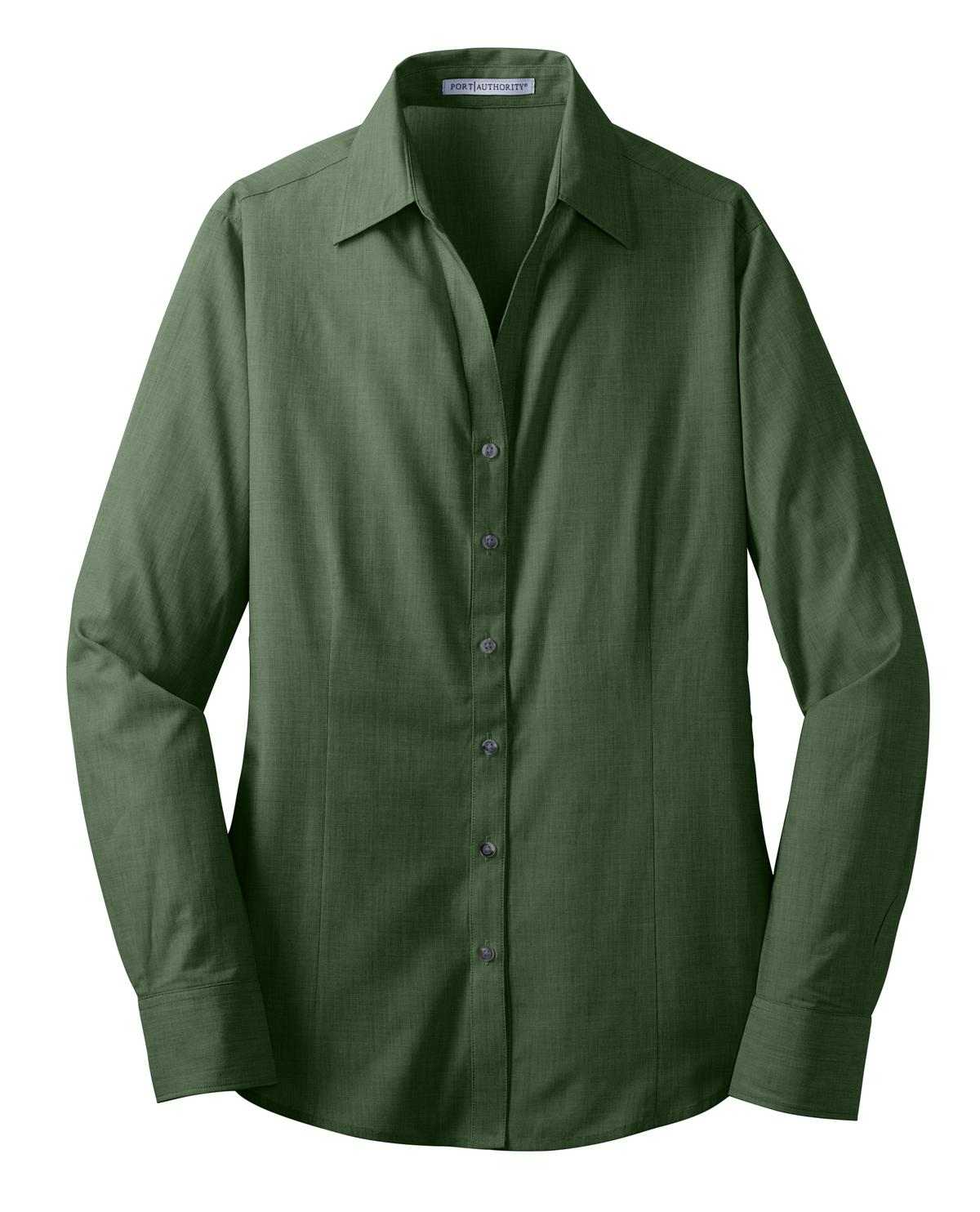 Port Authority L640 Ladies Crosshatch Easy Care Shirt - Dark Cactus Green - HIT a Double - 5