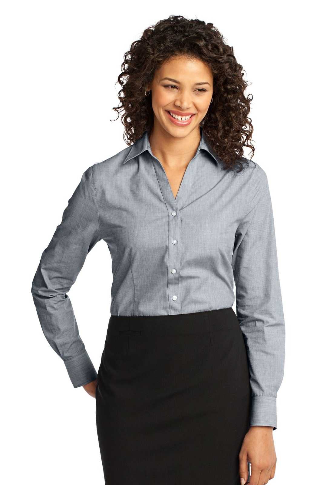Port Authority L640 Ladies Crosshatch Easy Care Shirt - Navy Frost - HIT a Double - 1