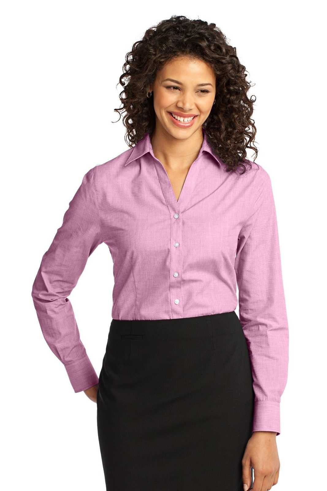 Port Authority L640 Ladies Crosshatch Easy Care Shirt - Pink Orchid - HIT a Double - 1