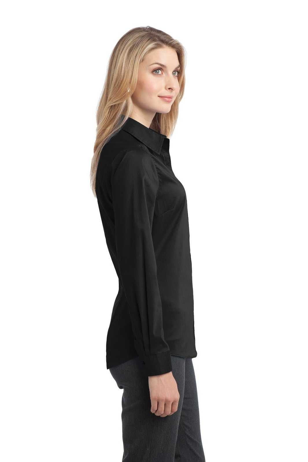 Port Authority L646 Ladies Stretch Poplin Shirt - Black - HIT a Double - 3