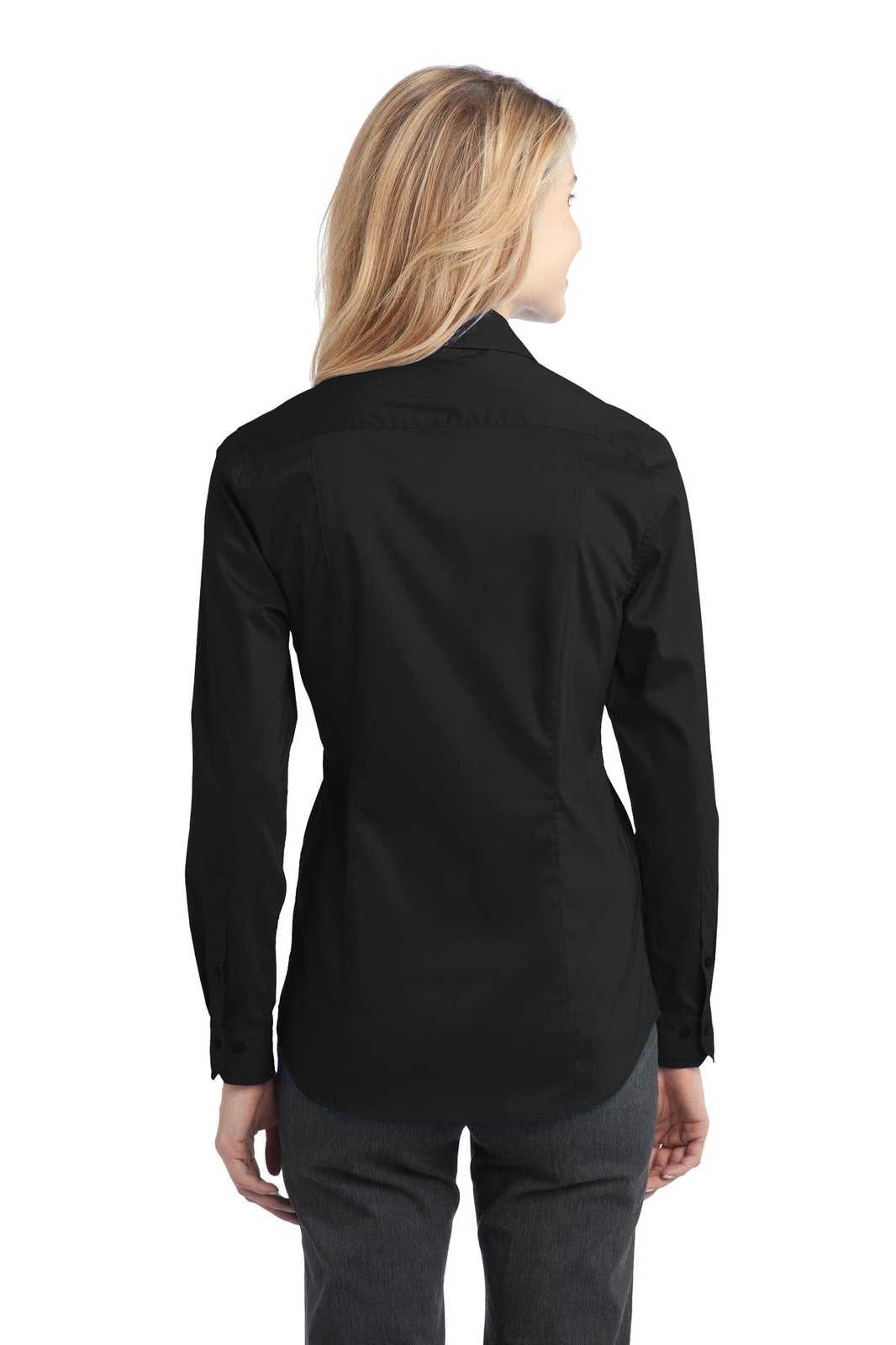 Port Authority L646 Ladies Stretch Poplin Shirt - Black - HIT a Double - 2