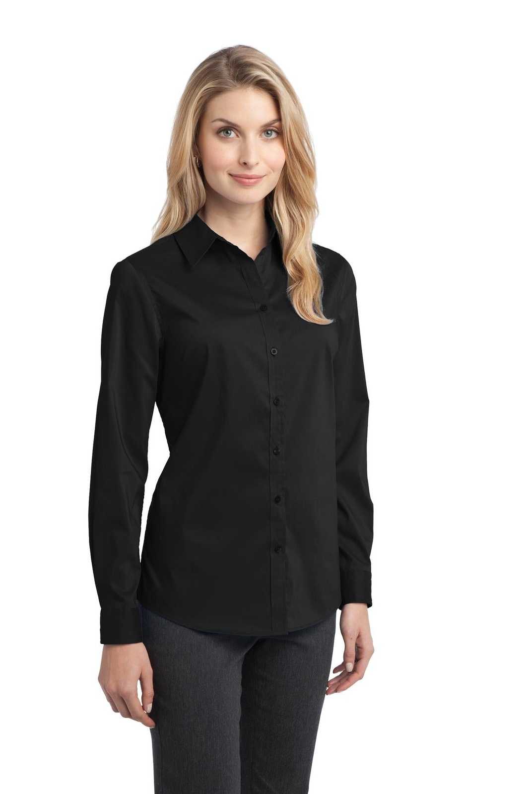 Port Authority L646 Ladies Stretch Poplin Shirt - Black - HIT a Double - 4