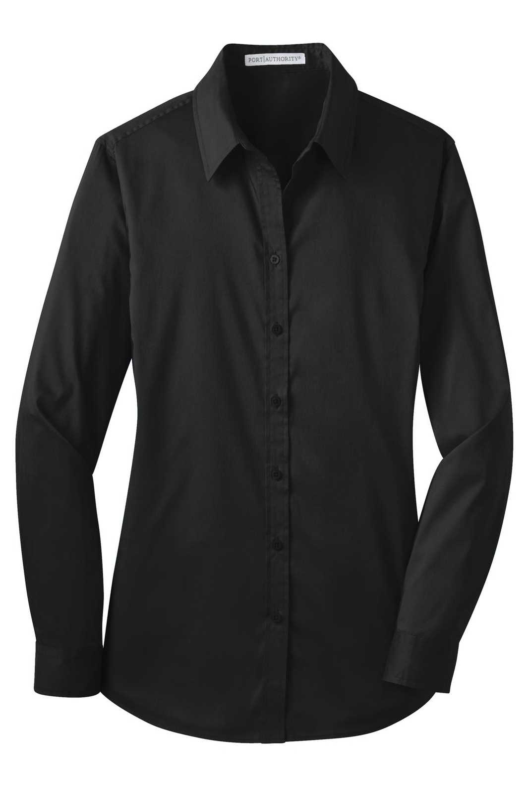 Port Authority L646 Ladies Stretch Poplin Shirt - Black - HIT a Double - 5