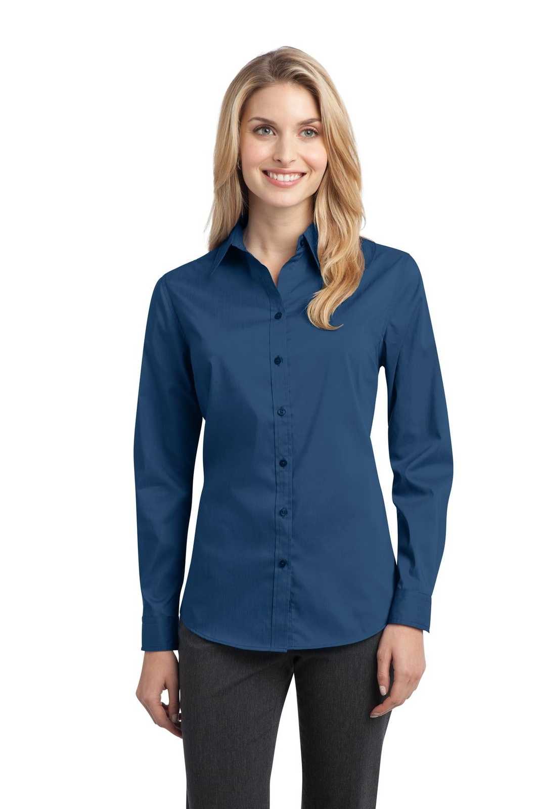 Port Authority L646 Ladies Stretch Poplin Shirt - Moonlight Blue - HIT a Double - 1