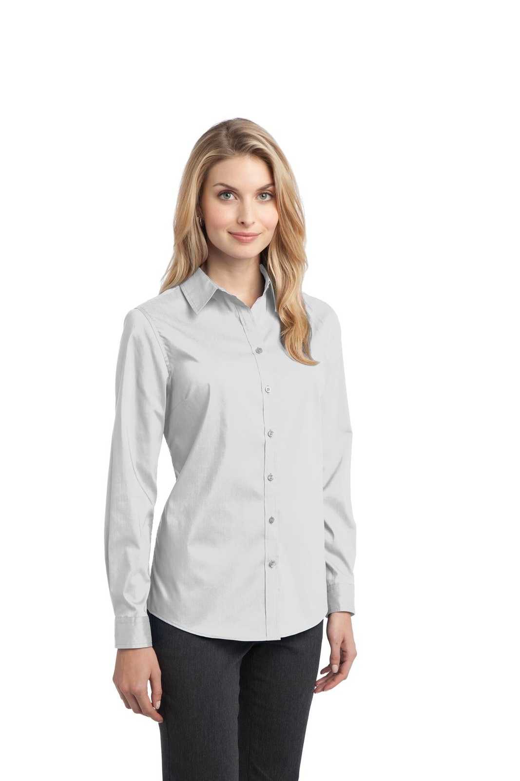 Port Authority L646 Ladies Stretch Poplin Shirt - White - HIT a Double - 4