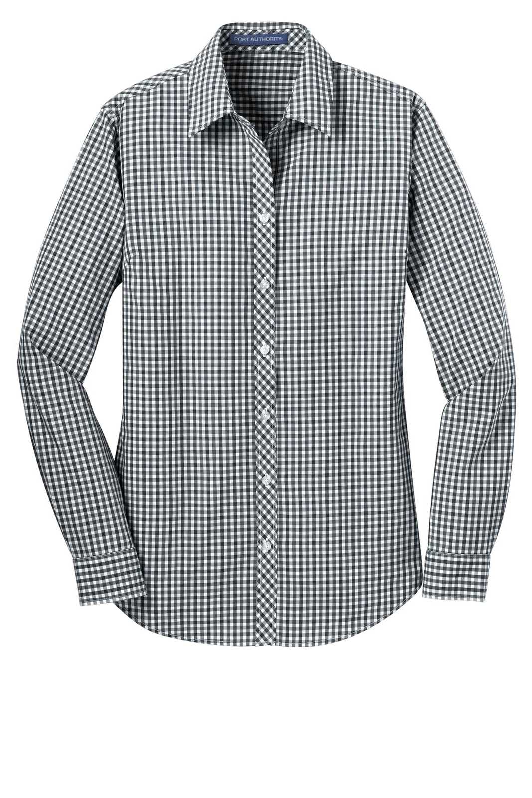 Port Authority L654 Ladies Long Sleeve Gingham Easy Care Shirt - Black Charcoal - HIT a Double - 2