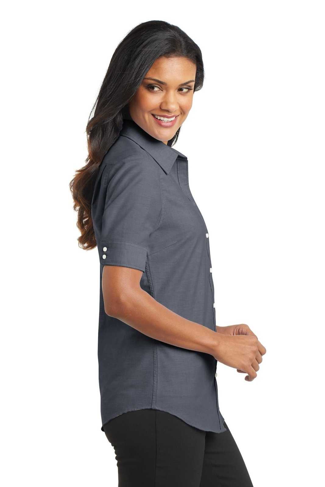 Port Authority L659 Ladies Short Sleeve Superpro Oxford Shirt - Black - HIT a Double - 3