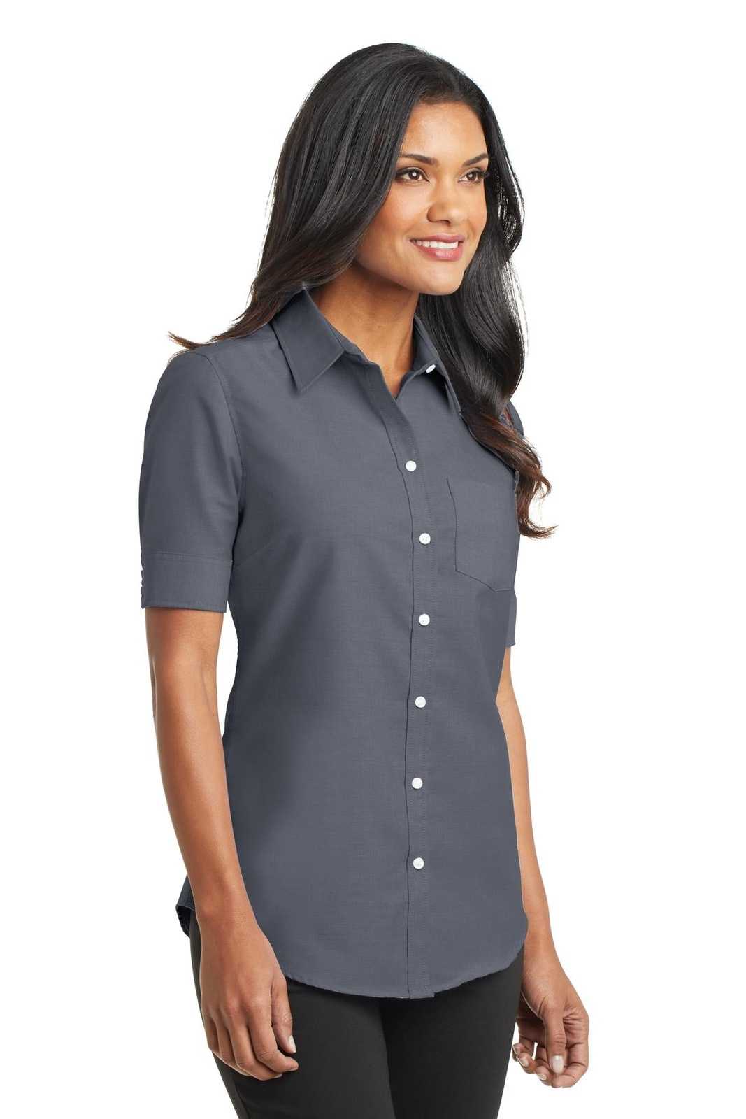 Port Authority L659 Ladies Short Sleeve Superpro Oxford Shirt - Black - HIT a Double - 4