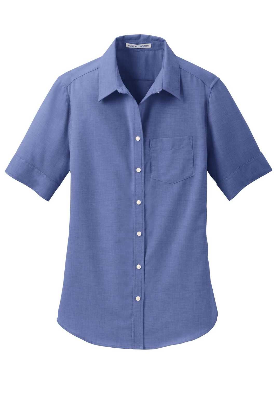 Port Authority L659 Ladies Short Sleeve Superpro Oxford Shirt - Navy - HIT a Double - 5