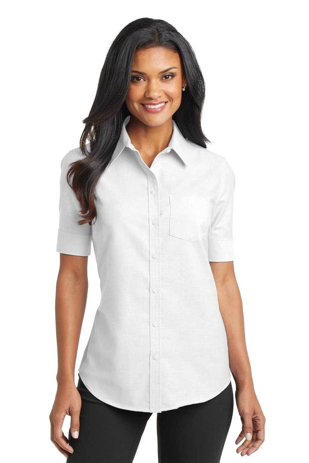Port Authority L659 Ladies Short Sleeve Superpro Oxford Shirt - White - HIT a Double - 1