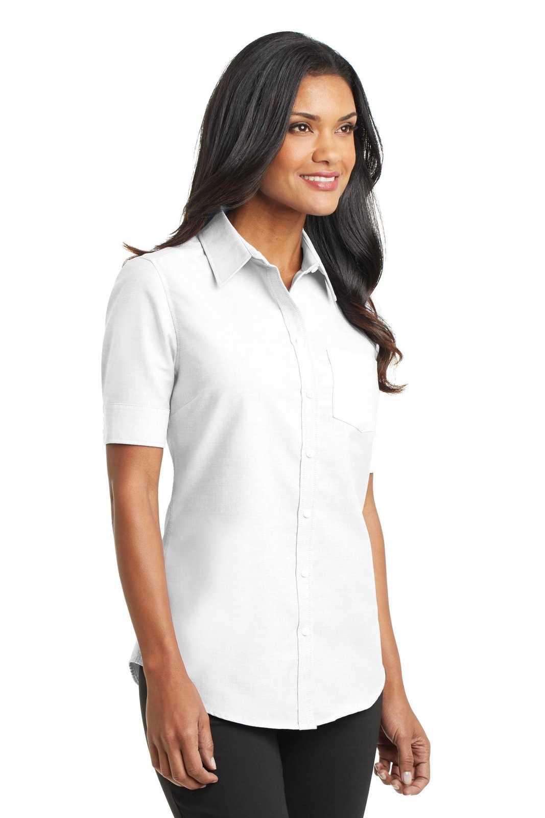 Port Authority L659 Ladies Short Sleeve Superpro Oxford Shirt - White - HIT a Double - 4