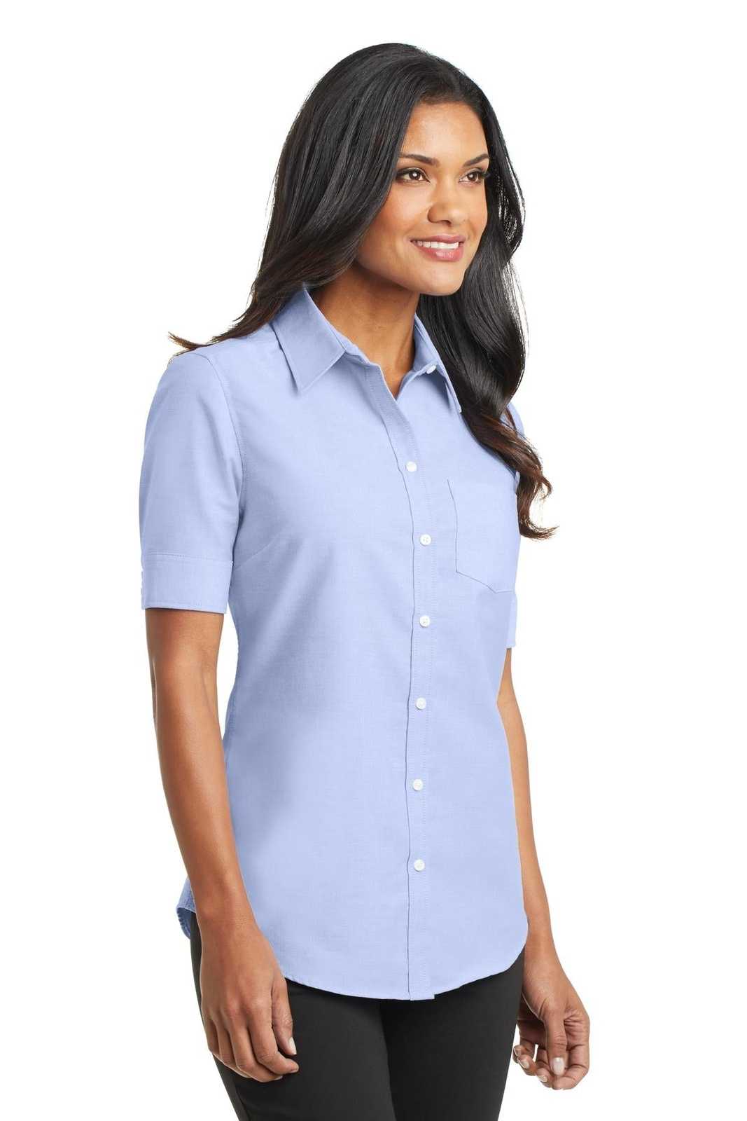 Port Authority L659 Ladies Short Sleeve Superpro Oxford Shirt - Oxford Blue - HIT a Double - 4