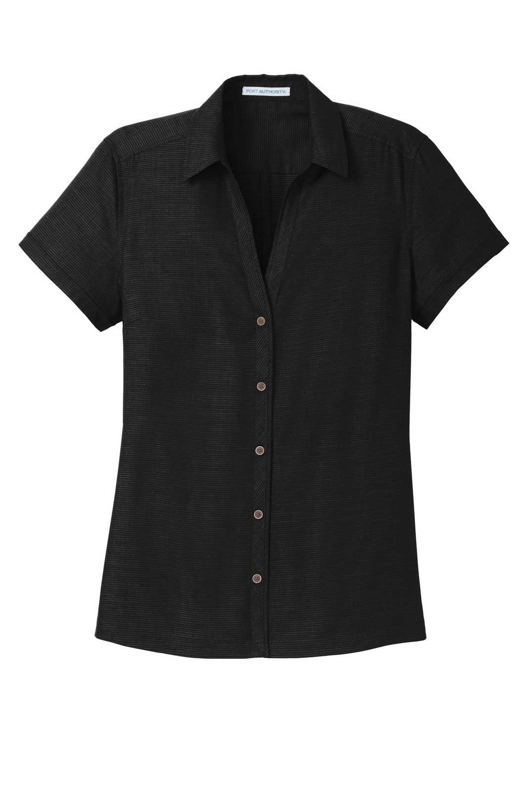 Port Authority L662 Ladies Textured Camp Shirt - Black - HIT a Double - 5