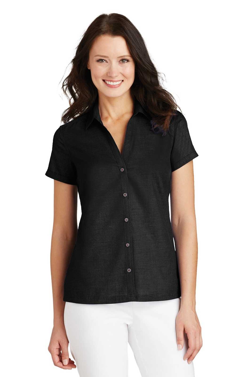 Port Authority L662 Ladies Textured Camp Shirt - Black - HIT a Double - 1