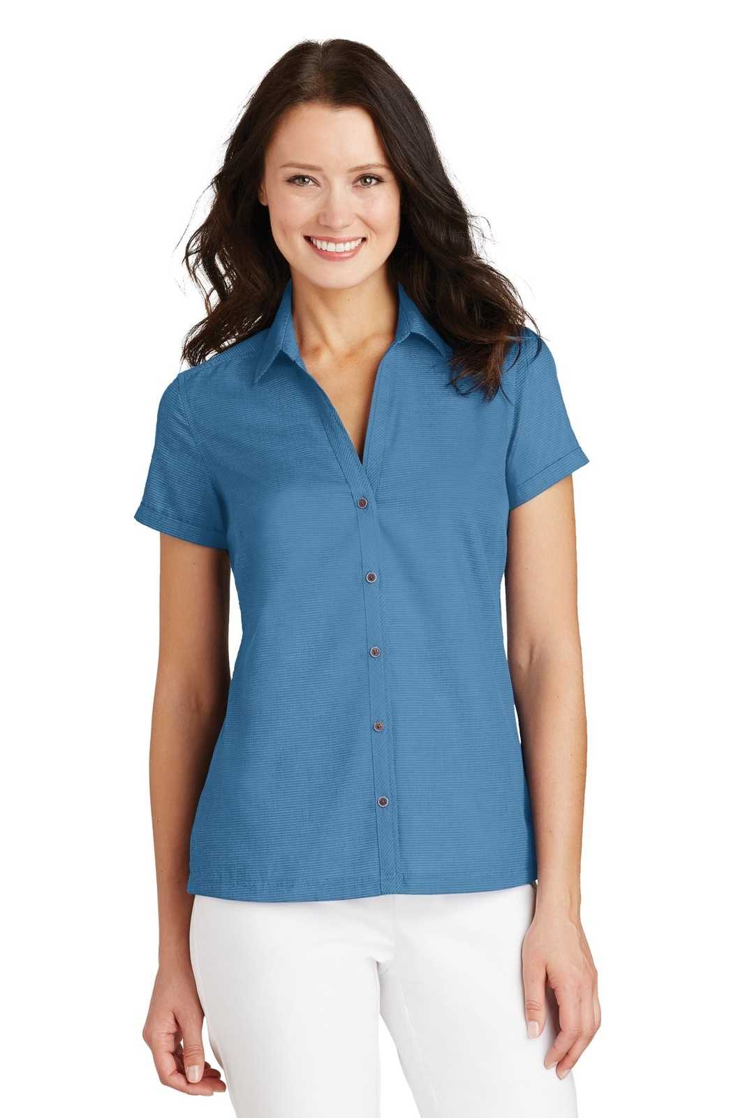 Port Authority L662 Ladies Textured Camp Shirt - Celadon - HIT a Double - 1