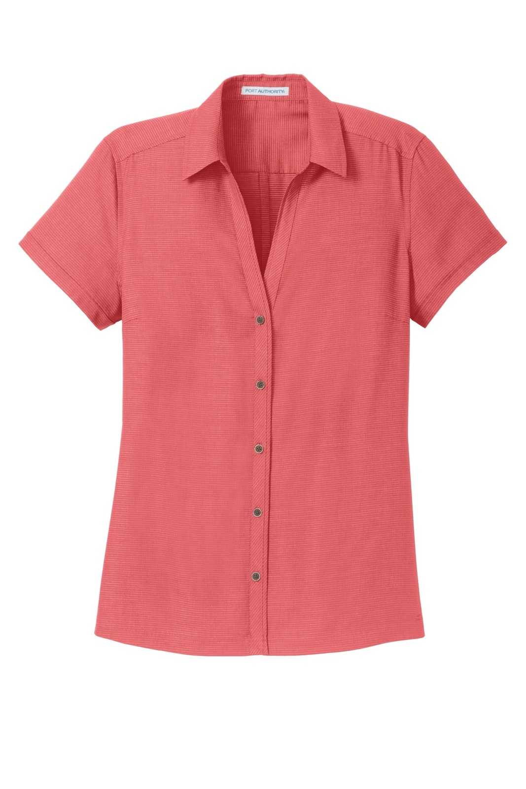 Port Authority L662 Ladies Textured Camp Shirt - Deep Coral - HIT a Double - 5