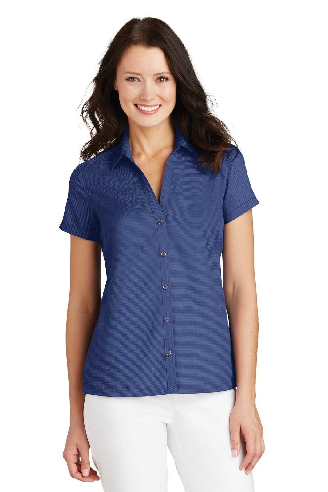 Port Authority L662 Ladies Textured Camp Shirt - Royal - HIT a Double - 1