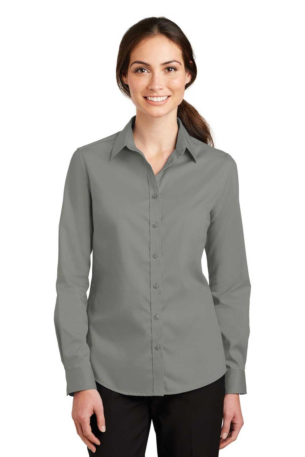 Port Authority L663 Ladies SuperPro Twill Shirt - Monument Gray - HIT a Double - 1